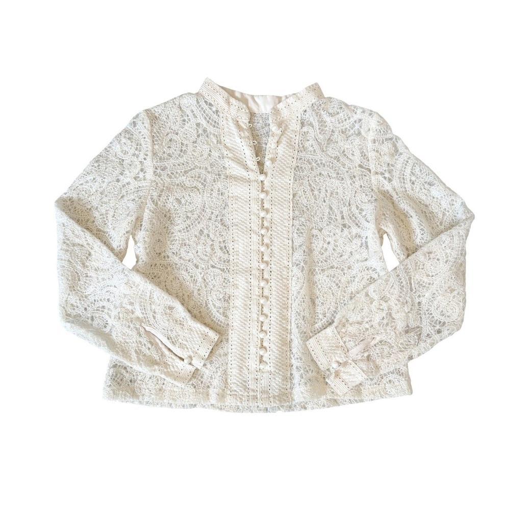 VTG Womens S Cream Pearl Button Romantic Cottagecore Lace Cardigan Sweater Fairy